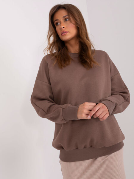 Brown OVERSIZE women's sweatshirt with a round neck