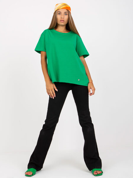 Green asymmetric basic cotton T-shirt.